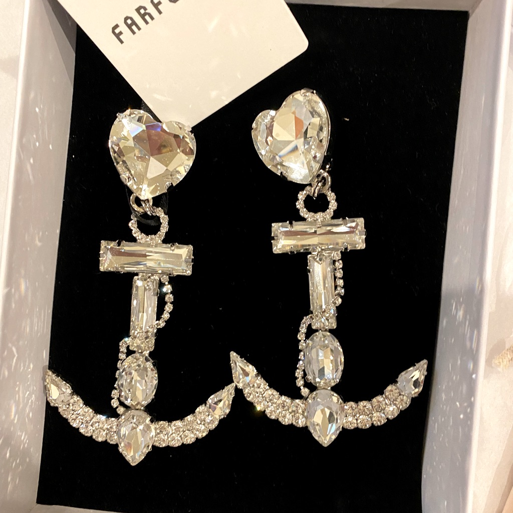 Alessandra Rich Crystal Anchor Clip On Earrings. Never Been Wore.
